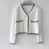 Stylish Knit Cardigan with Elegant Button Detail-White-2