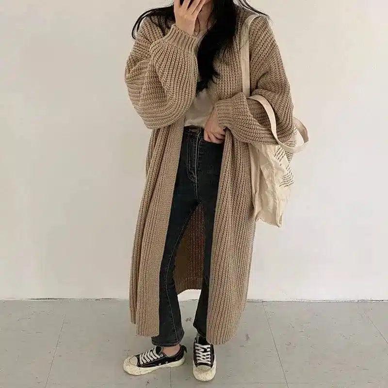 LOVEMI - Lovemi - Lazy Shoulders Thick Stitch Long Sweater Coat