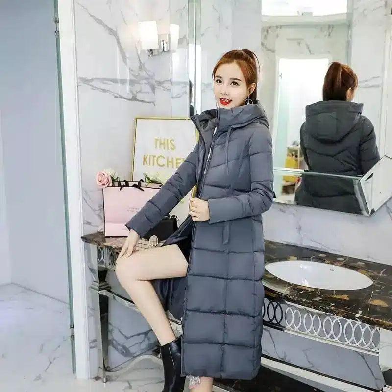 LOVEMI - Lovemi - Long-length knee-length solid hooded cotton coat