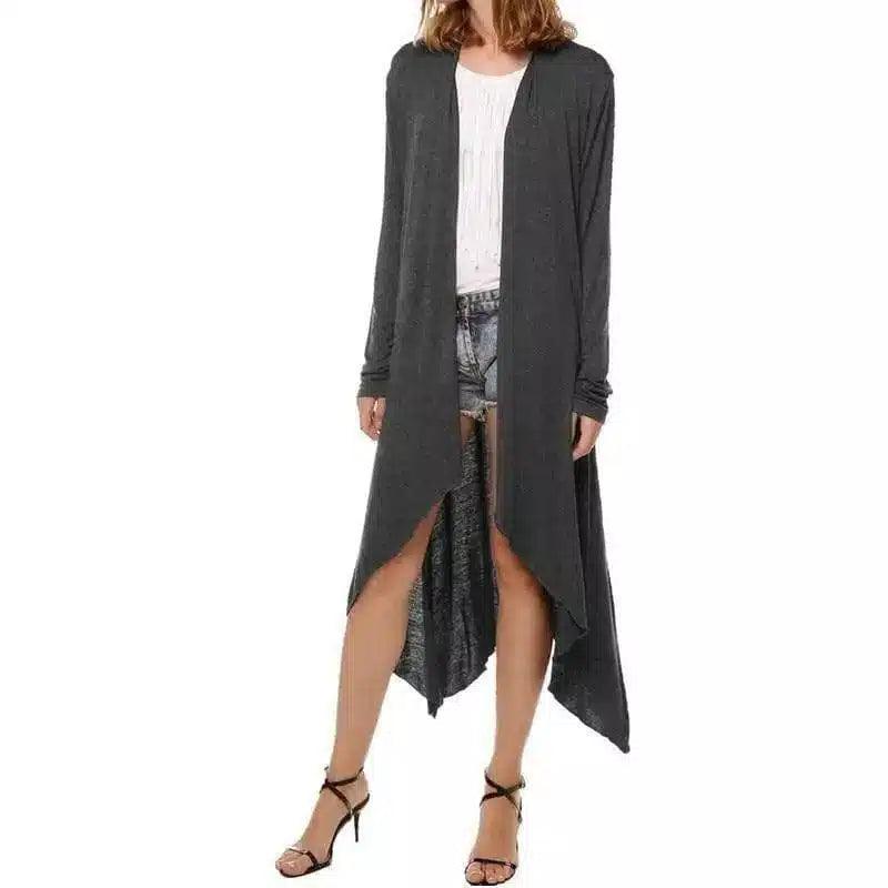 Women's Long Sleeve Asymmetric Cardigan-Dark grey-1