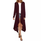 Women's Long Sleeve Asymmetric Cardigan-Red wine-2