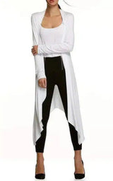 Women's Long Sleeve Asymmetric Cardigan-White-3