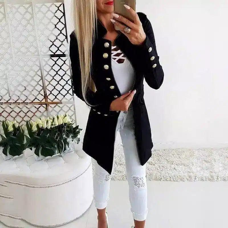 Women's Asymmetrical Buttoned Cardigan-Black-6