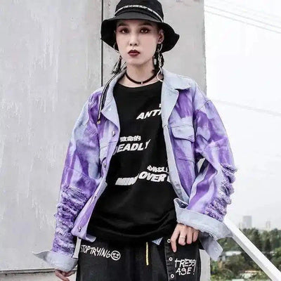 Stylish Oversized Denim Jacket for Casual Wear-Purple-2