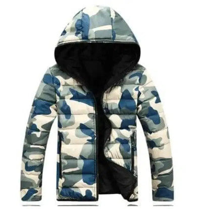 Men's camouflage cotton hooded Korean men's thick cotton pad-Blue-2