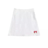 Women's Polo Shirt and Skirt Set with Bow Detail-White skirt-5