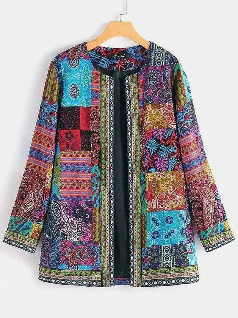 Bohemian Style Women's Printed Jacket-Ribbon blue-2