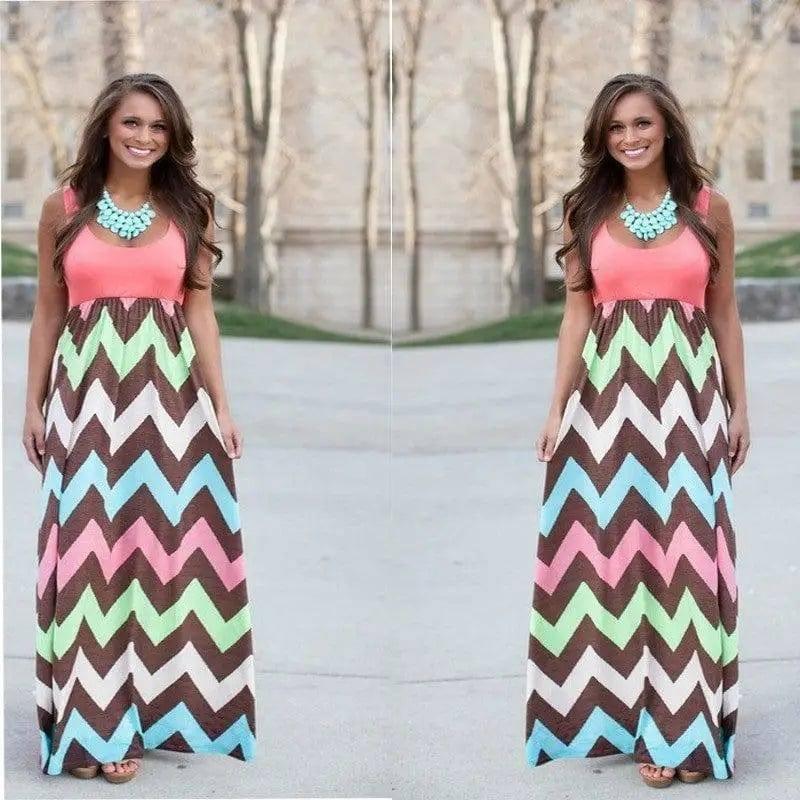 LOVEMI - Lovemi - Printed Waves Stripe Long Skirt Dress