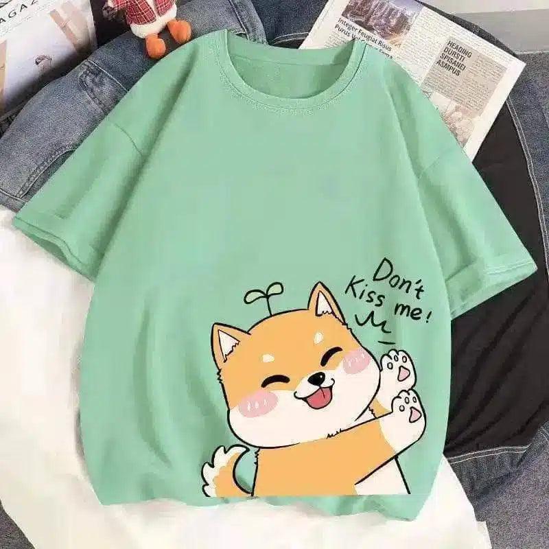 Cute Cartoon Dog Graphic Tee for Casual Wear-Mint Green-11