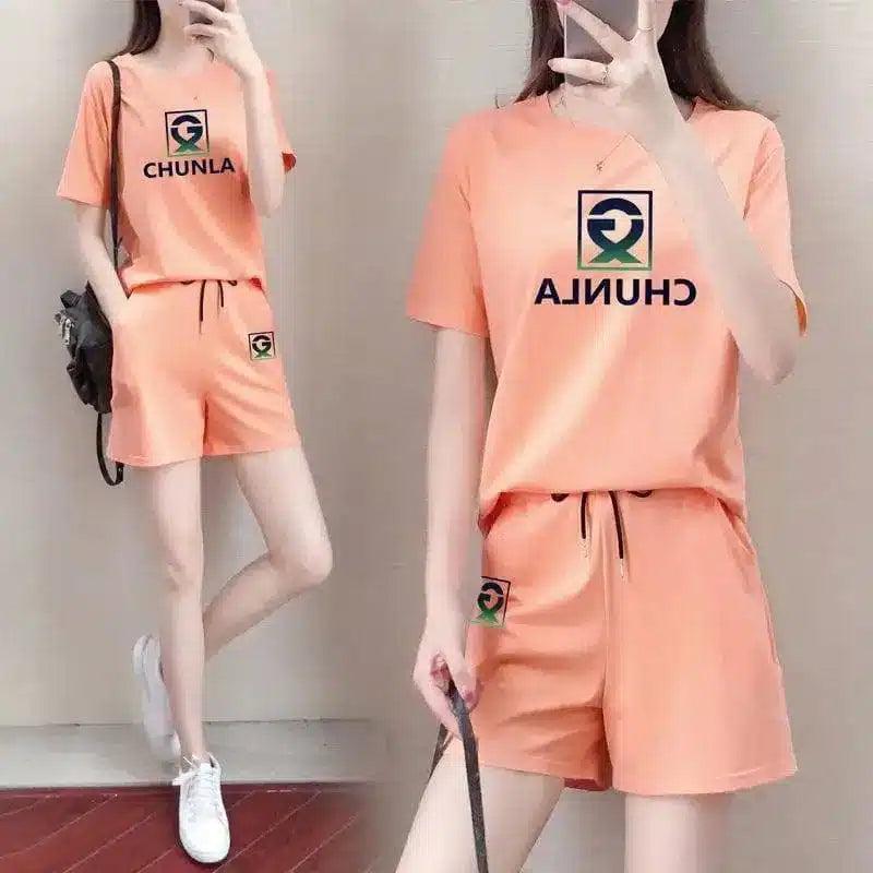 Women's Casual T-Shirt and Shorts Set-2Orange-12