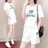 Women's Casual T-Shirt and Shorts Set-White-8