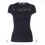 Gothic Style Women's Tee with Metal Accents-Black-1