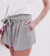 Ruffled Waist Bowknot Decoration Loose Shorts-LightGray-8