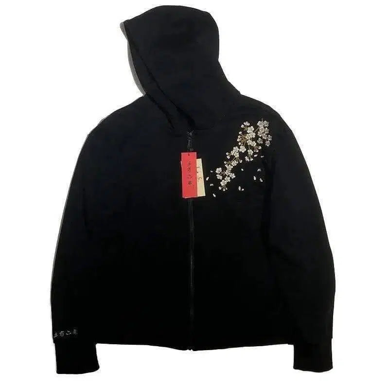 LOVEMI - Lovemi - Sakura embroidery men's hooded zipper sweater