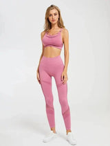 Seamless crescent hollow fitness trousers-Pink-3