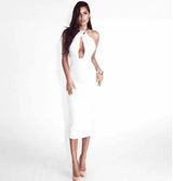 dress hanging neck nightclub bag hip skirt midi dress-White-14