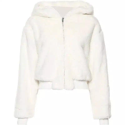 Short plush coat loose hooded top-White-2