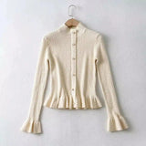 Women's Ribbed Knit Button-Up Cardigan-Apricot-3