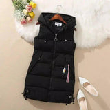 Hooded Sleeveless Puffer Vest for Women-Black-3