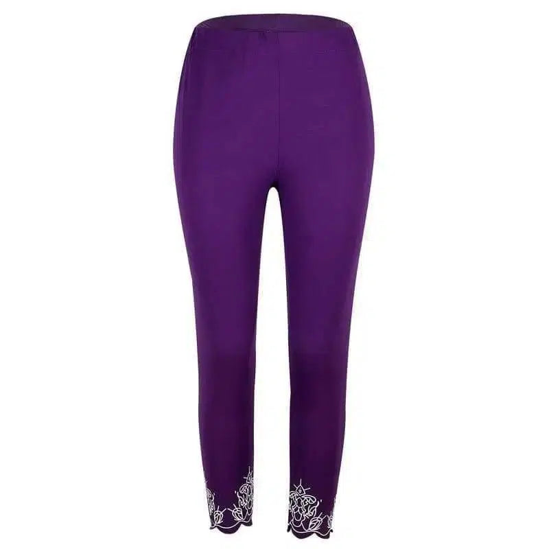 Slim Slimming Printed Cropped Trousers-Purple-13