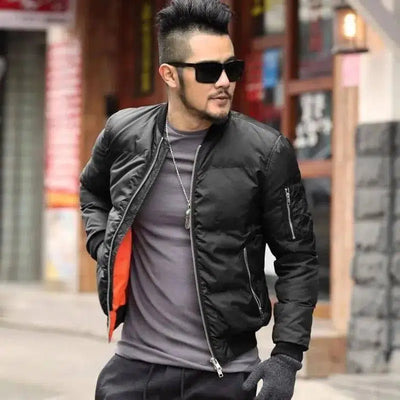 Slim thick warm coat baseball collar cotton suit male bomb-Black-1