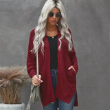 Women's Knit Oversized Cardigan Sweater-Red-4