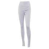 Solid color pleated leggings-White-2