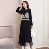 spring new Korean women's round neck long-sleeved waist slim-Black-2