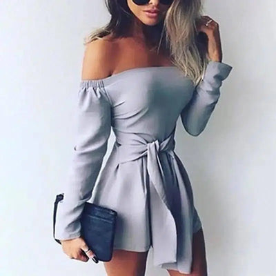 Stitched One-Shoulder Solid Color Jumpsuit-Grey-3