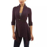 Women's Cable Knit Sweater Cardigan with Buttons-Purplish red-4