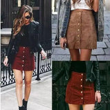 Suede Button-Front Skirt in Brown and Claret-3