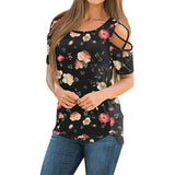 Cold Shoulder Floral Women's Casual Top-Photo Color-1