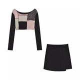 Women's Long Sleeve Top and Mini Skirt Set-1