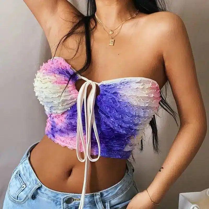 LOVEMI - Lovemi - Tie-dye Halterneck Tie V-neck Sexy Halter Vest