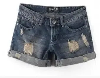Torn Denim Shorts For Women-Darkblue-22