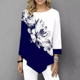 Floral Print Women's Asymmetrical Hem Top-Dark blue-1