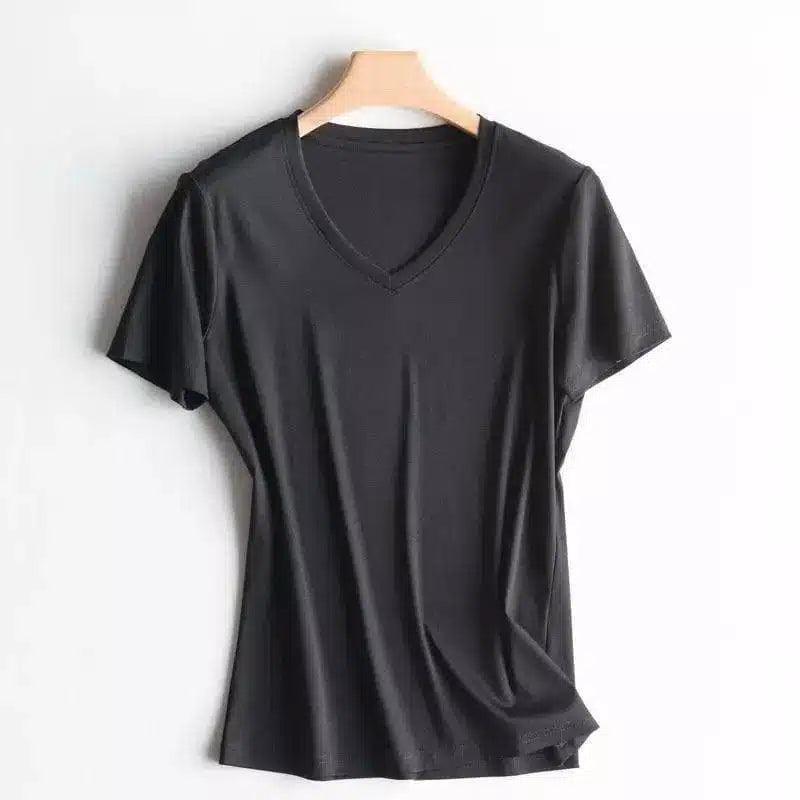 LOVEMI - Lovemi - V-neck mercerized cotton T-shirt