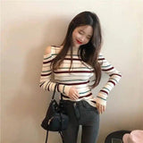 Striped Off-Shoulder Sweater – Trendy and Cozy-Apricot-3