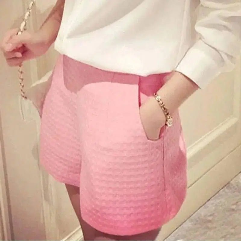 Wide Thigh High Waist Shorts-Pink-8