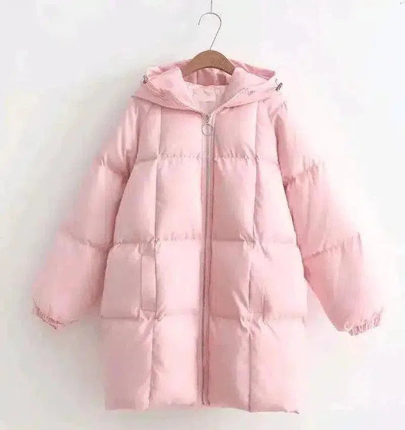 Hooded Insulated Winter Coat with Pockets-Pink-2