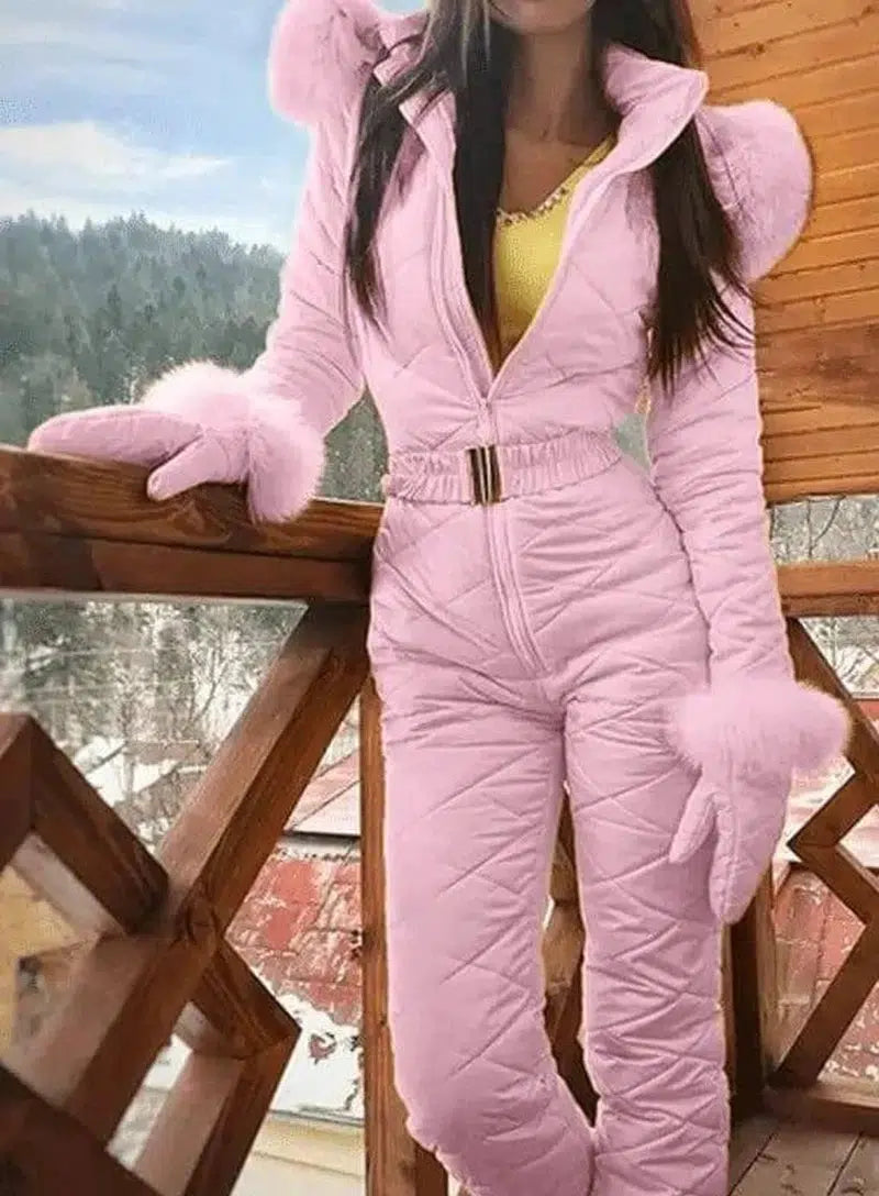 Winter Outdoor Body Hoodie Ski Suit Coat Women-Pink-5