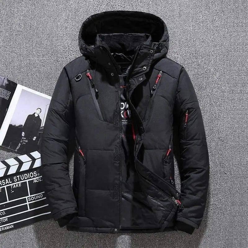 Winter Thick Men Jacket Solid Hooded Coats Hat Detachable-Black-3