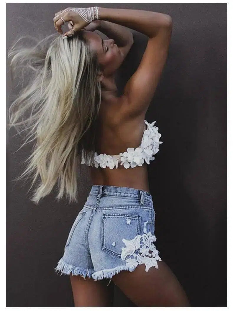 Women's jeans denim shorts hot pants-8