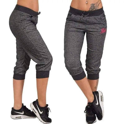 Women's Loose Casual Sports Pants Solid Color Thin Cropped-Black-3