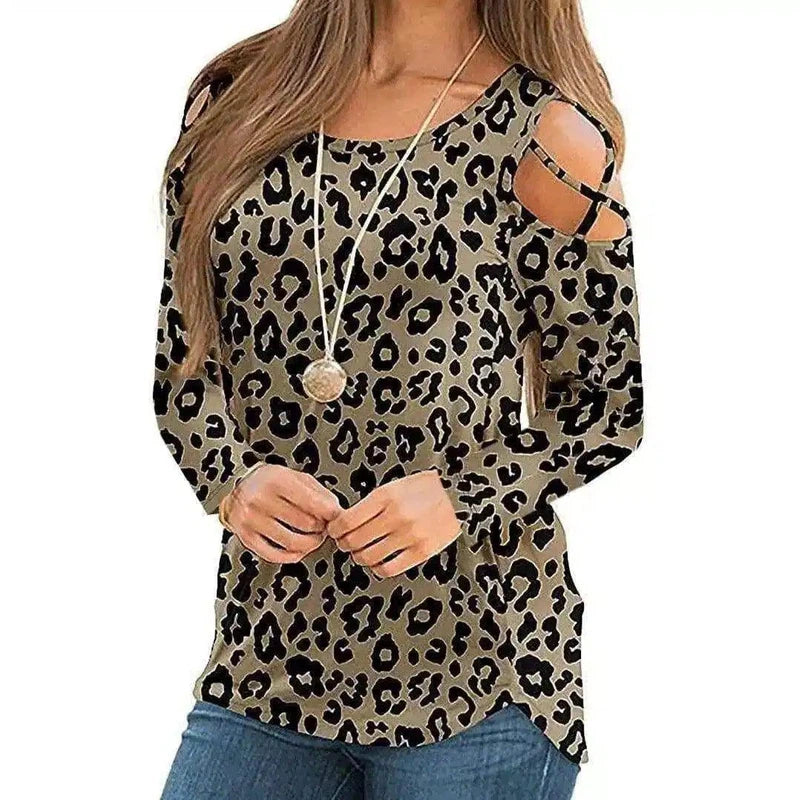 LOVEMI - Lovemi - Women's Printed Long Sleeve Off Shoulder T-Shirt