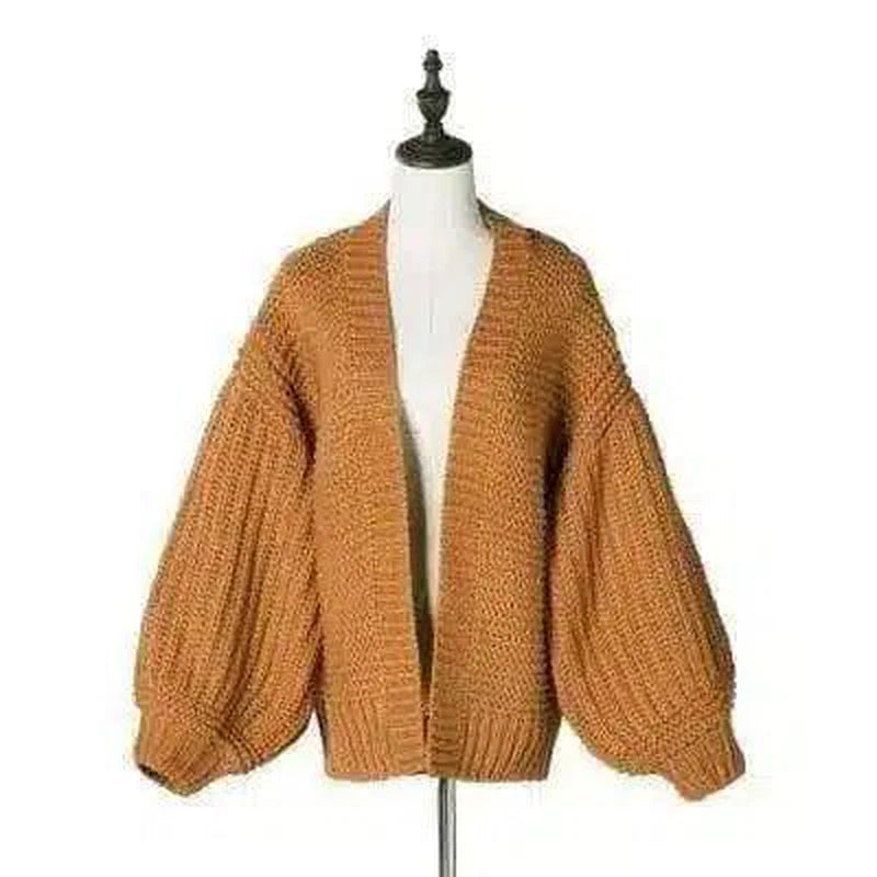 Cozy Black Chunky Knit Cardigan-Khaki-6