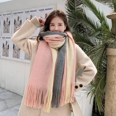 Men's And Women's Fashion Two-color Patchwork Tassel Warm-4