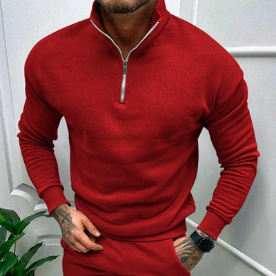 Men's Autumn And Winter Fleece-lined Solid Color Long Sleeve Apricot / XL-Red-4