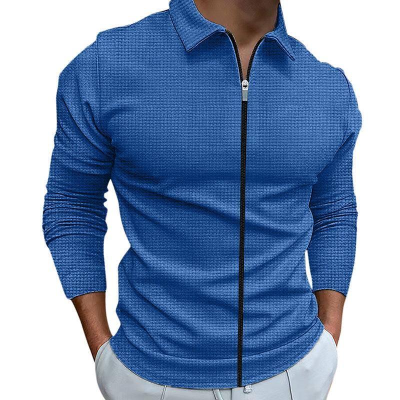 Men's Clothing Waffle Style Zipped Lapel Jacket Outdoor-Royal Blue-2