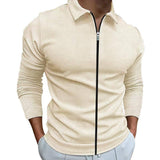 Men's Clothing Waffle Style Zipped Lapel Jacket Outdoor Sports Tops Light Gray / 4XL-Khaki-3